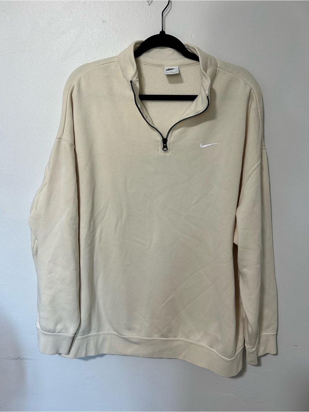 Nike Cream Swoosh Quarter Zip Fleece Pullover Sweatshirt XL Oversized